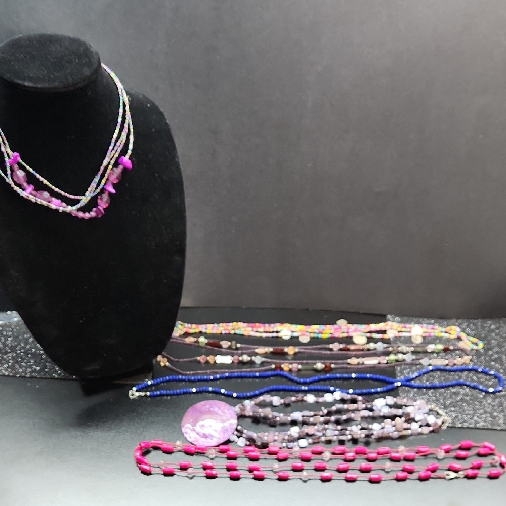 Vibrant Multicolor Beaded Necklace Lot Of 6